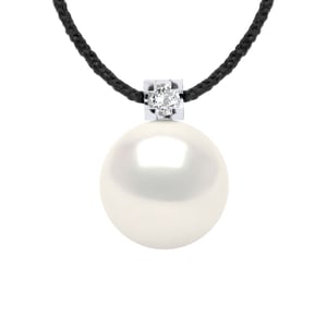 Diamond Necklace Natural 0.030 Cts en Freshwater Pearl Ronde 8-9 mm Link Nylon Black 925