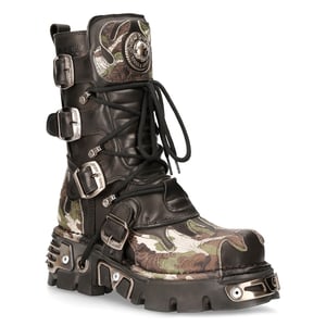 New Rock Flame Accented Camouflage Leather Biker Boots- M-591-S15