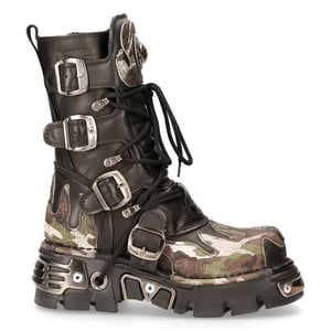 New Rock Flame Accented Camouflage Leather Biker Boots- M-591-S15