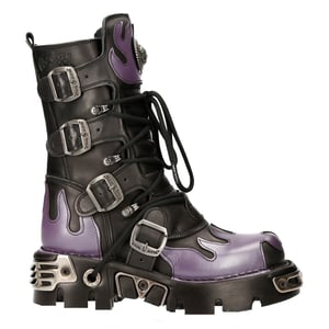 New Rock Flame Accented Biker Skull Boots i svart/lila läder - M-591-S5