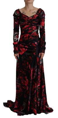 Dolce & Gabbana Black Floral Roses A-Line Sheath Gown Women's Dress