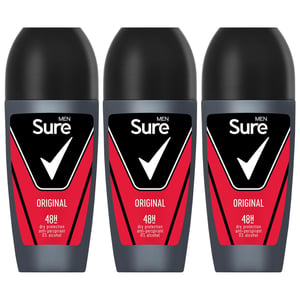 Sure Men Original Anti-perspirant 48H Dry Protection Roll-On Deodorant, 3x50ml