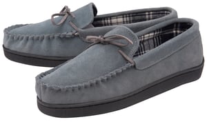 DUNLOP - Moccasin-tofflor med fleecefoder i äkta mockaläder för herrar (12, grå)