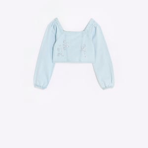 River Island Girls Blouse Blue Embellished Denim Corset