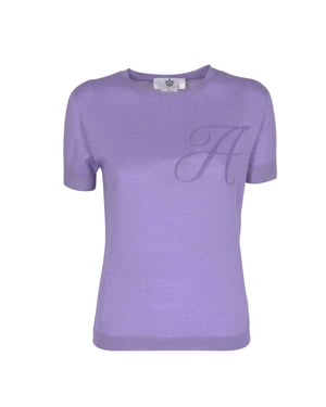 Crown Of Edinburgh Cashmere Short Sleeve Art 003 Lilac Letter A