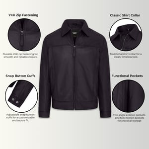 Mens Black Retro Classic Leather Harrington Biker Jacket - Drammen