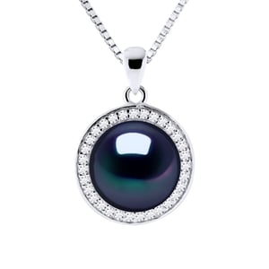 SUN Necklace Freshwater Pearl 9-10 mm Black 925