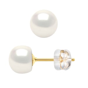 Oorbellen Studs Gekweekte parels 6-7mm White Natural Yellow Gold Captive