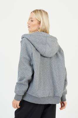Grey Faux Wool Hooded Bomber Jacket