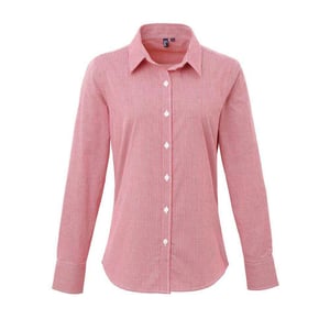 Premier Dames micro gingham geruit katoenen shirt met lange mouwen