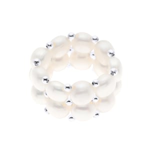 Ring 2 Rijen - Handgemaakt - van Echte Zoetwaterperler - KLEUR NATUURLIJK WIT - 4 mm