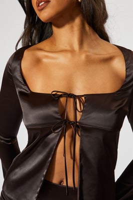 Satin Tie Front Top & Skirt Co-ord