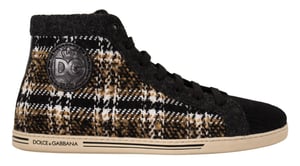 Dolce & Gabbana Men's Beige Brown Wool Cotton High Top Sneakers