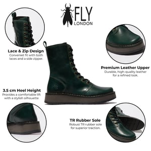 Fly London Dames Groene RAMI043 Casual Leren Veter Enkellaarsjes