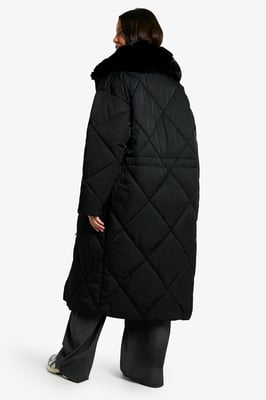 Premium Faux Fur Trim Quilted Maxi Parka