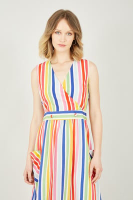 Yumi Multi Coloured Wrap Dress With Pockets