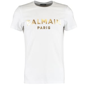 Balmain Paris Vit T-shirt med guldfärgad logotyp