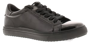 Platino Womens School Shoes Trainers Drawn Lace Up black patent