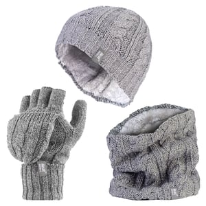 Heat Holders dameshoed, nekwarmer handschoenen set - Lichtgrijs
