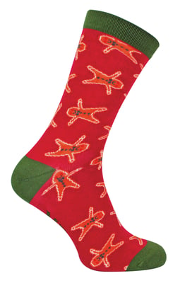 Gingerbread Men Socks | Mr Heron | Breathable Novelty Fun Design Crazy Crew Funky Bamboo Socks | Christmas Gift for Him - Gingerbread Men (Dark Red)