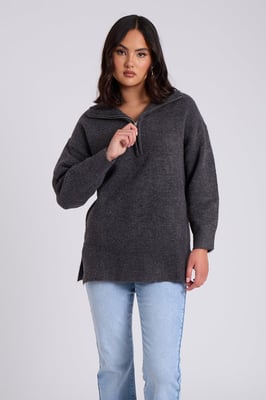 Charcoal Plain Oversized Half Zip