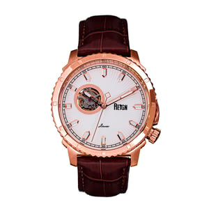 Reign Bauer Automatic Semi-SkeletonLeather-Band Watch