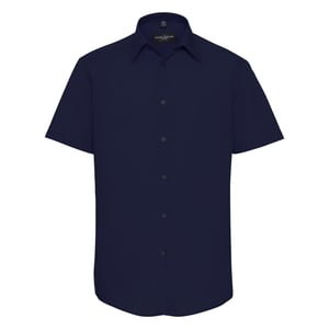 Russell Collectie Heren Korte Mouwen Poly-Katoen Easy Care op maat gemaakt Poplin Shirt (Franse marine)