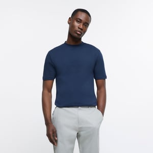 River Island Mens T-Shirt Navy Ri Studio Slim Fit Tee