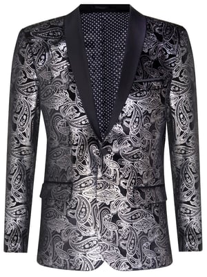 Herr Klassisk Silver Paisley Svart Sammet Smoking Dinner Jacka Skräddarsydd Blazer
