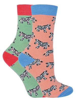 Miss Sparrow - 2 Pack Girls Bamboo Animal Patterned Socks - Zebras