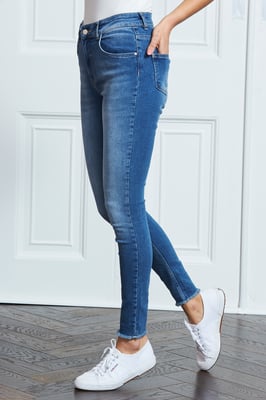 Mid Blue Raw Hem Perfect Skinny Jeans