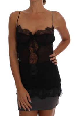Dolce & Gabbana Damernas Svarta Silke Spets Chemise Lingerie Topp