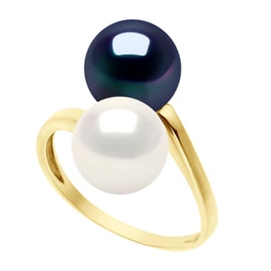 Ring Jij & Ik - Geel Goud - 2 Echte Gecultiveerde Zoetwater Peren Ronde 8-9 mm