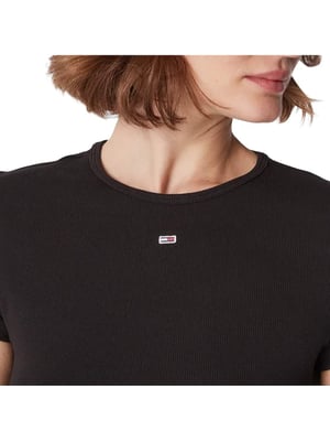 T-shirt Universal Essential Côtelé Tommy Hilfiger voor dames in zwart