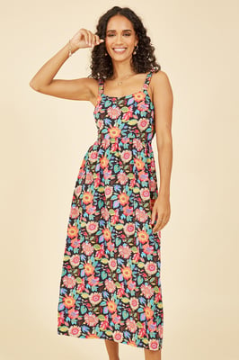Multicoloured Retro Floral Midi Dress