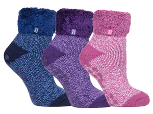 Womens Fluffy Slipper Bed Socks with Grips | Heat Holders | 3 Pair Multipack | Ladies Warm Fleece Lined Non Slip Socks | Winter Gifts for Her - Pack 4