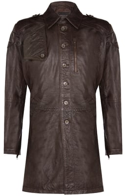 Soft Long Military Trench Distressed Leather Coat