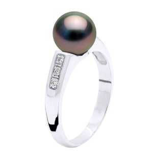 Ring Sieraden Diamant 0,06 Cts - Wit Goud - Echte Gecultiveerde Tahiti Parels Rond 8-9 mm