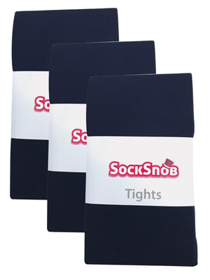 3 Pair Multipack Womens Coloured Opaque 80 Denier Tights | Sock Snob | Plain Block Colour Tights - Navy