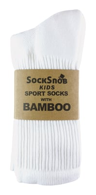 12 par multipack bambu-sportstrumpor för barn | Sock Snob | mjuka, andningsaktiva, atletiska löparstrumpor | perfekta strumpor för gymnastik och idrottsdagar - vit