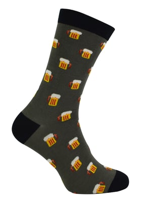 Mr Heron - Mens Bamboo Socks | Novelty Funky Socks | Patterned Argyle Striped Socks | Breathable Soft | Gifts for Him - Beer (Grey)