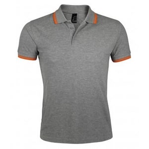 SOLS Mens Pasadena Tipped Short Sleeve Pique Polo Shirt (Grey Marl/Orange)