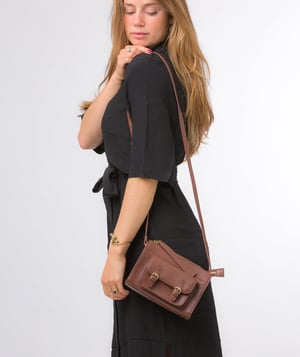 'Monica' Dark Tan Nappa Leather Cross Body Bag