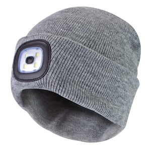 Led Beanie Mössa för Damer | Damstickad Uppladdningsbar Beanie Mössa | Vintermössa med pannlampa - Grå