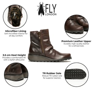 Fly London Dames Bruin MON944 Leren Wedgesleekte Enkellaarsjes Met Ritssluiting Chelsea Laarzen