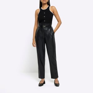 River Island Womens Paperbag Trousers Black Faux Leather