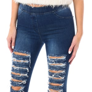 Lange denim damesbroek van elastische stof D2001
