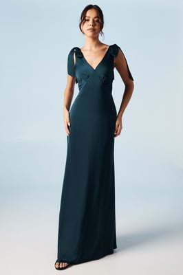 Satin Back Crepe Tie Shoulder Bridesmaids Dress