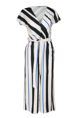 Striped Tie Waist Sleeveless Jumpsuit