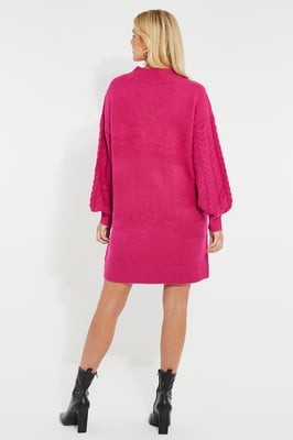 Fuchsia 'Chalk' Cable Knit Jumper Midi Dress